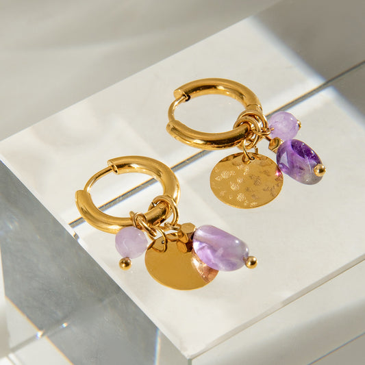 Amethyst Coin Charm Hoops