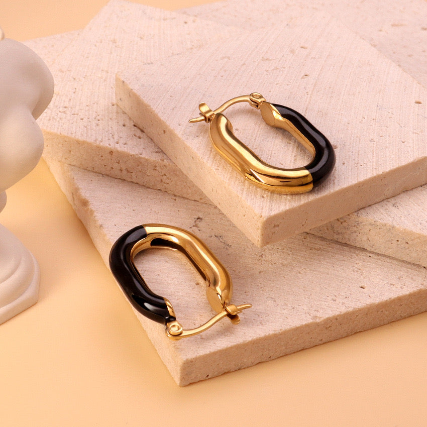 Gold Enamel Hoop Earrings