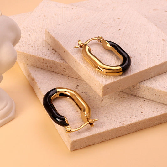 Gold Enamel Hoop Earrings