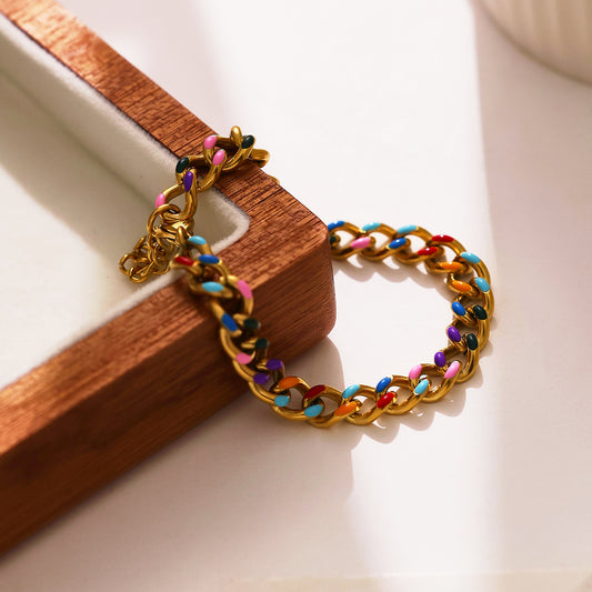 Rainbow Enamel Chain Bracelet