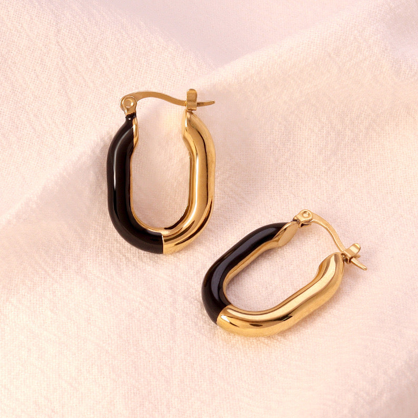 Gold Enamel Hoop Earrings