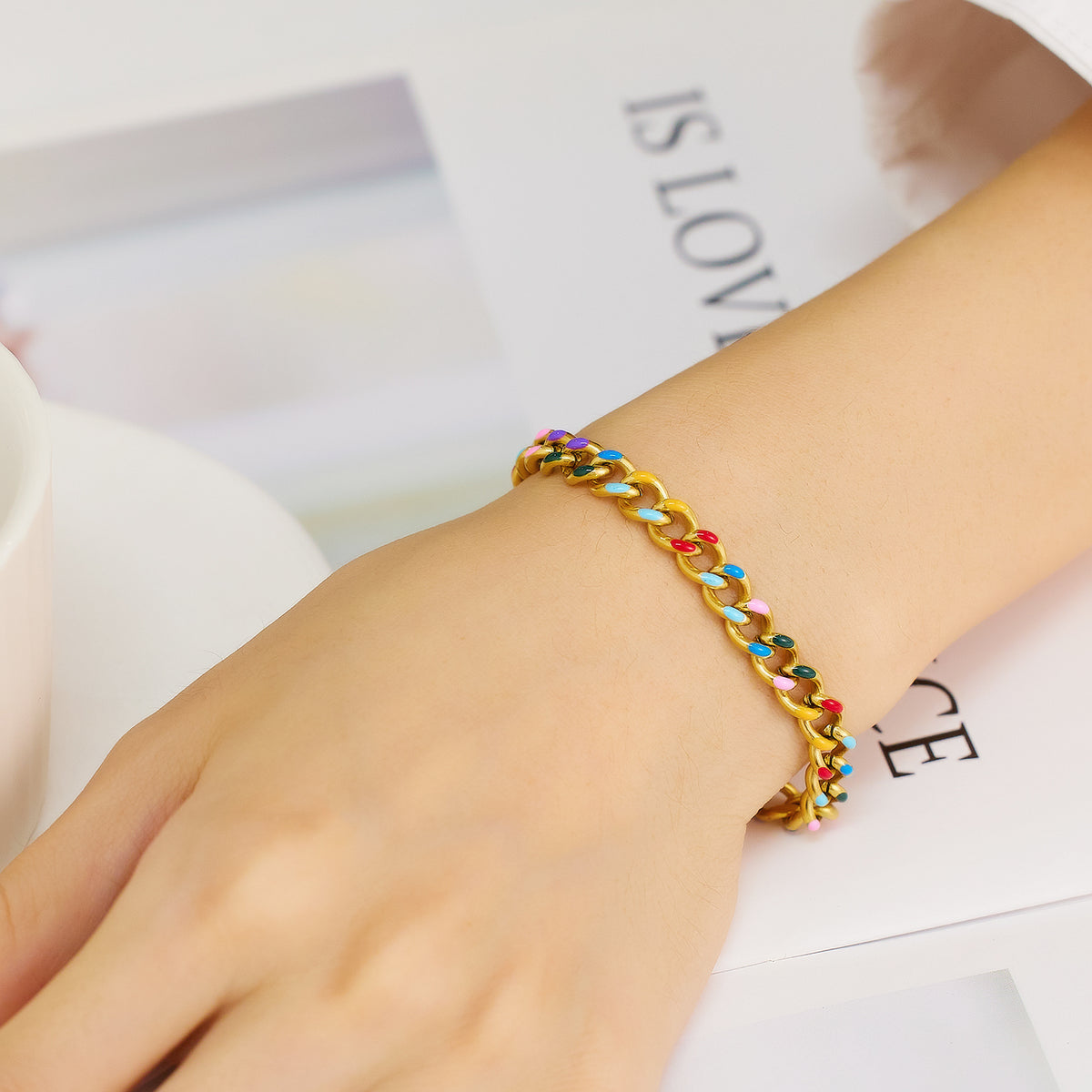 Rainbow Enamel Chain Bracelet