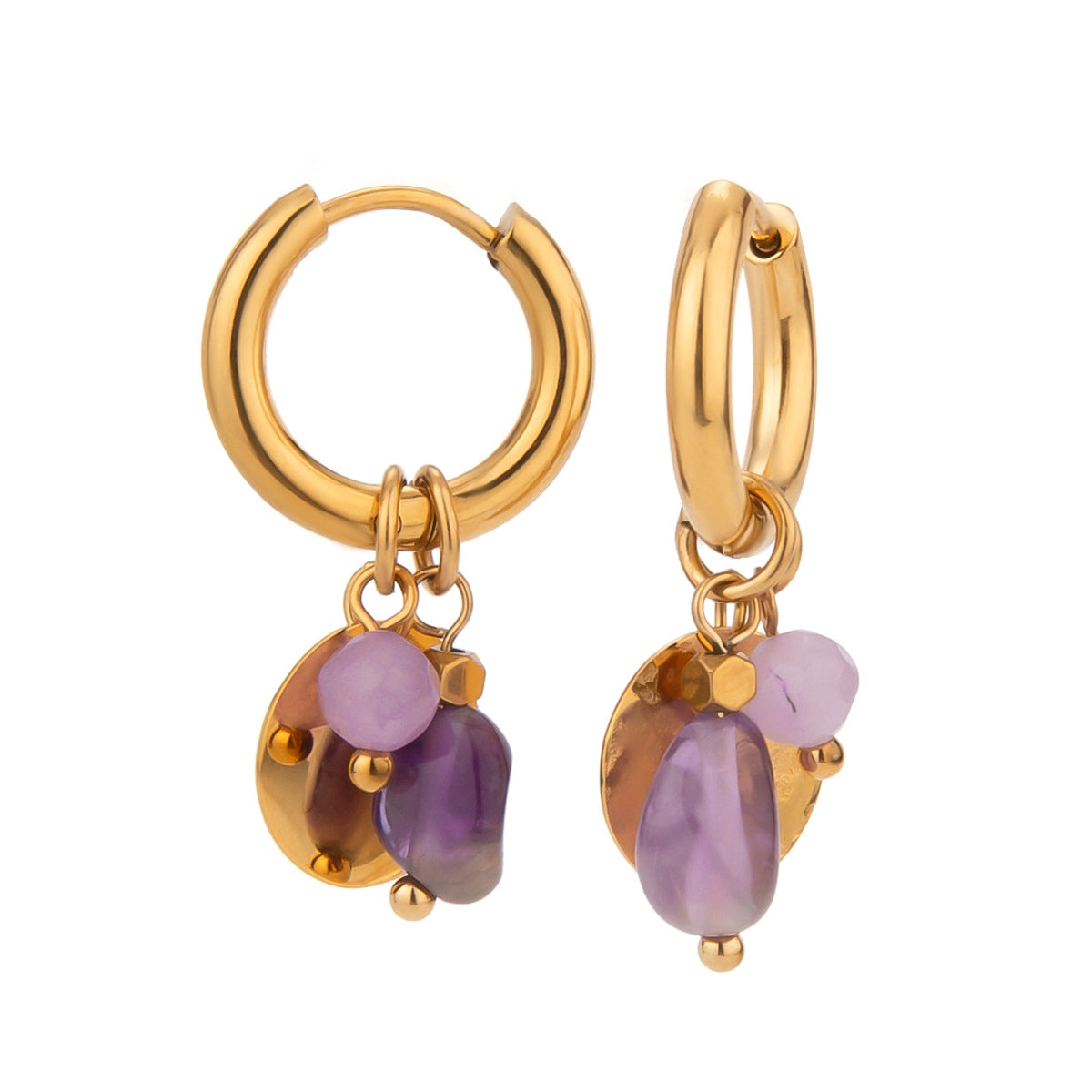 Amethyst Coin Charm Hoops